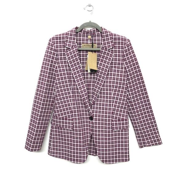 Burberry Slatehurst Burgundy Check Cotton Classic Blazer Jacket 4 US 38 EU NWT - Picture 2 of 7